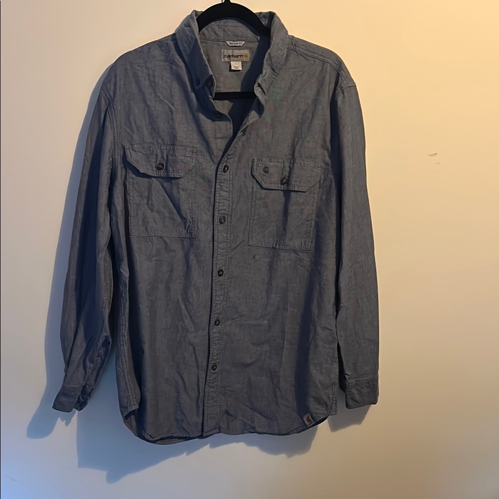 Carhartt Men's Blue Button-Up Relaxed Fit Large